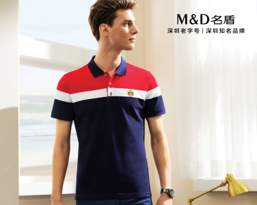 簡(jiǎn)約紅白藍(lán)拼色POLO衫